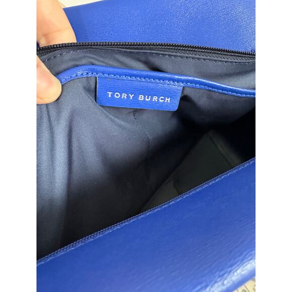 Tory Burch Parker Leather Tote in Burch Blue Double Strap and Zip Closure - Picture 6 of 8
